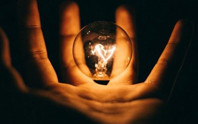 clear glass bulb on human palm